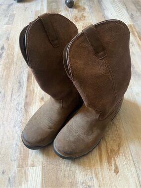 Ariat Brown Suede Pull-On Western Work Boots